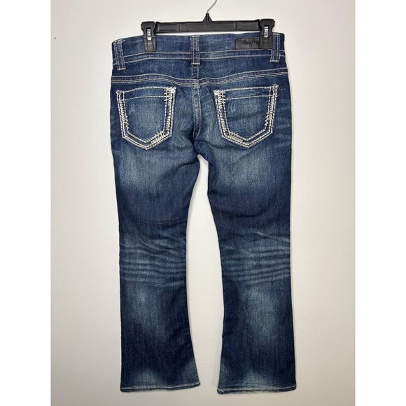 Day trip Aquarius Flare jeans Sz 27S Dark wash faded thighs, detailed pockets - Picture 4 of 11